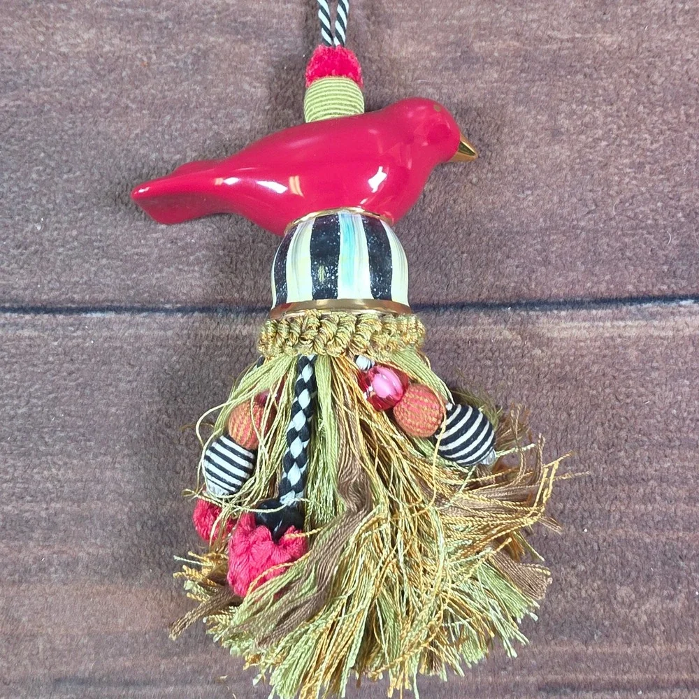 MacKenzie-Childs Cardinal Tassel Ornament OS Red Good Ceramic Beaded Fringe